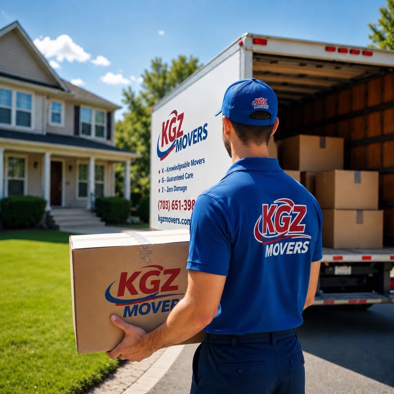 KGZ Movers team carrying boxes during a move