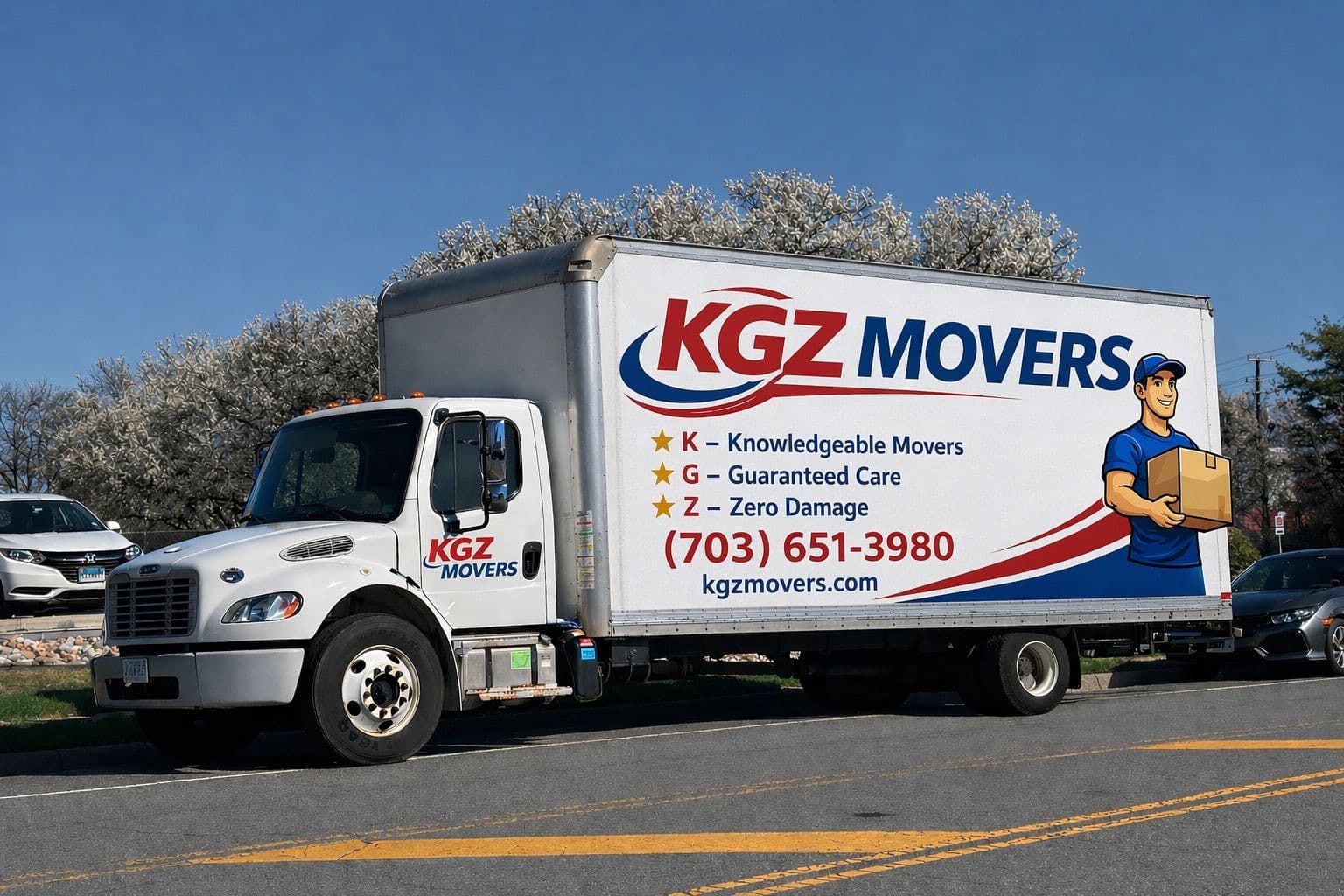 KGZ Movers branded moving truck in Northern Virginia